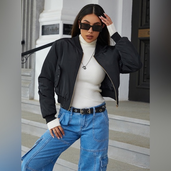 Zip Up Cropped Bomber Jacket - Picture 5 of 6